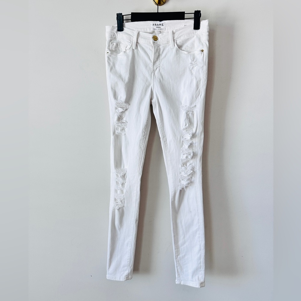 FRAME Le Skinny De Jeanne Distressed Front White Skinny Jean Size 29 - Picture 3 of 8